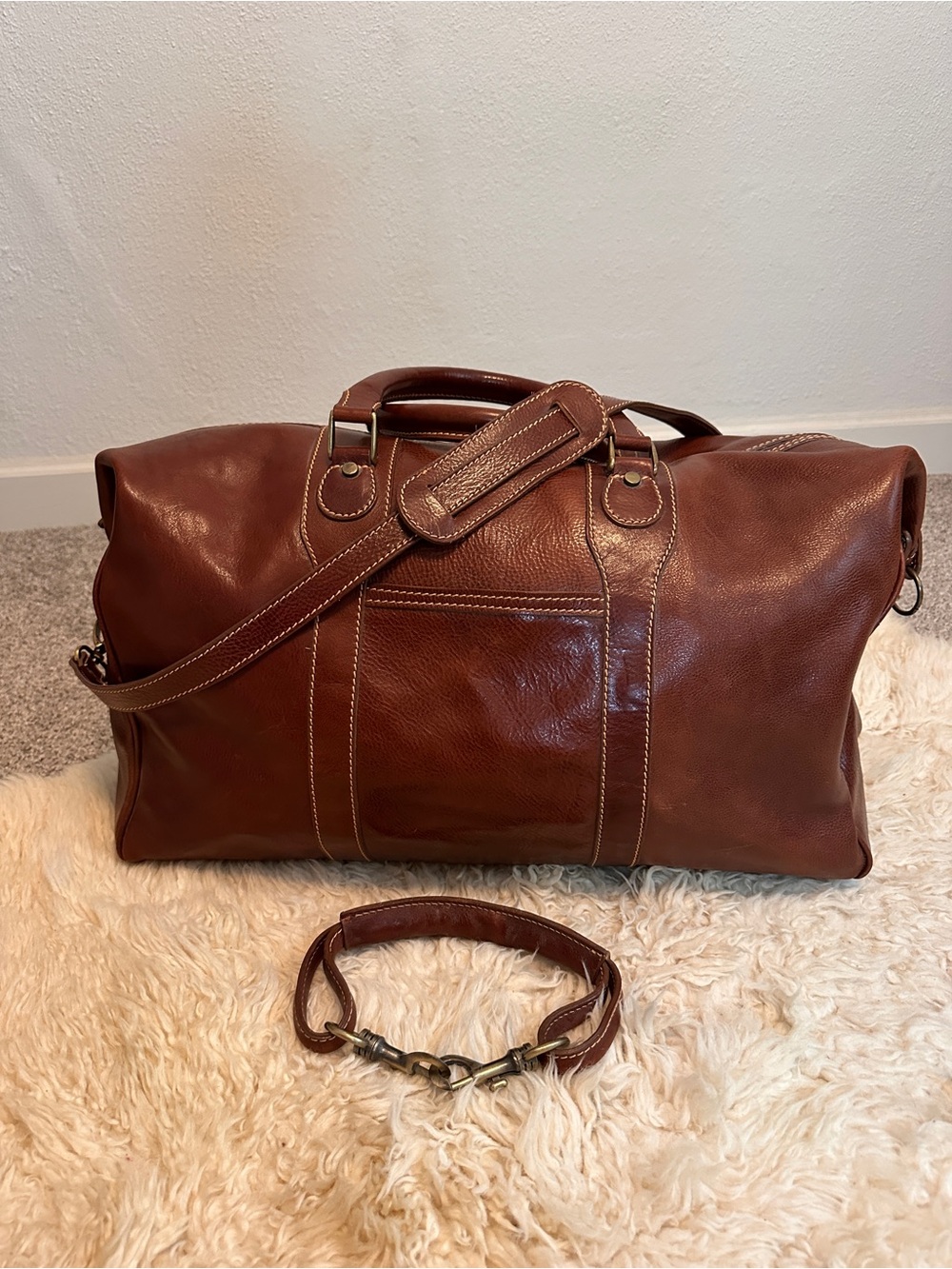 Hand-Made in Italy Dark Brown Genuine Leather Weekender Duffel Bag Large